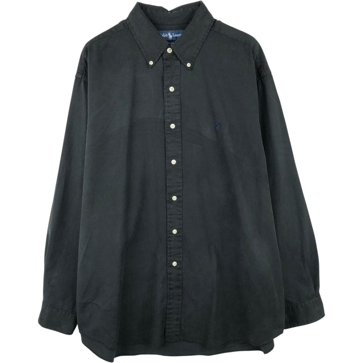 Ralph Lauren BLAKE Long-Sleeve Button-Down Silk Shirt, Men's Size XL (approx.) silk black type Vintage Second Hand