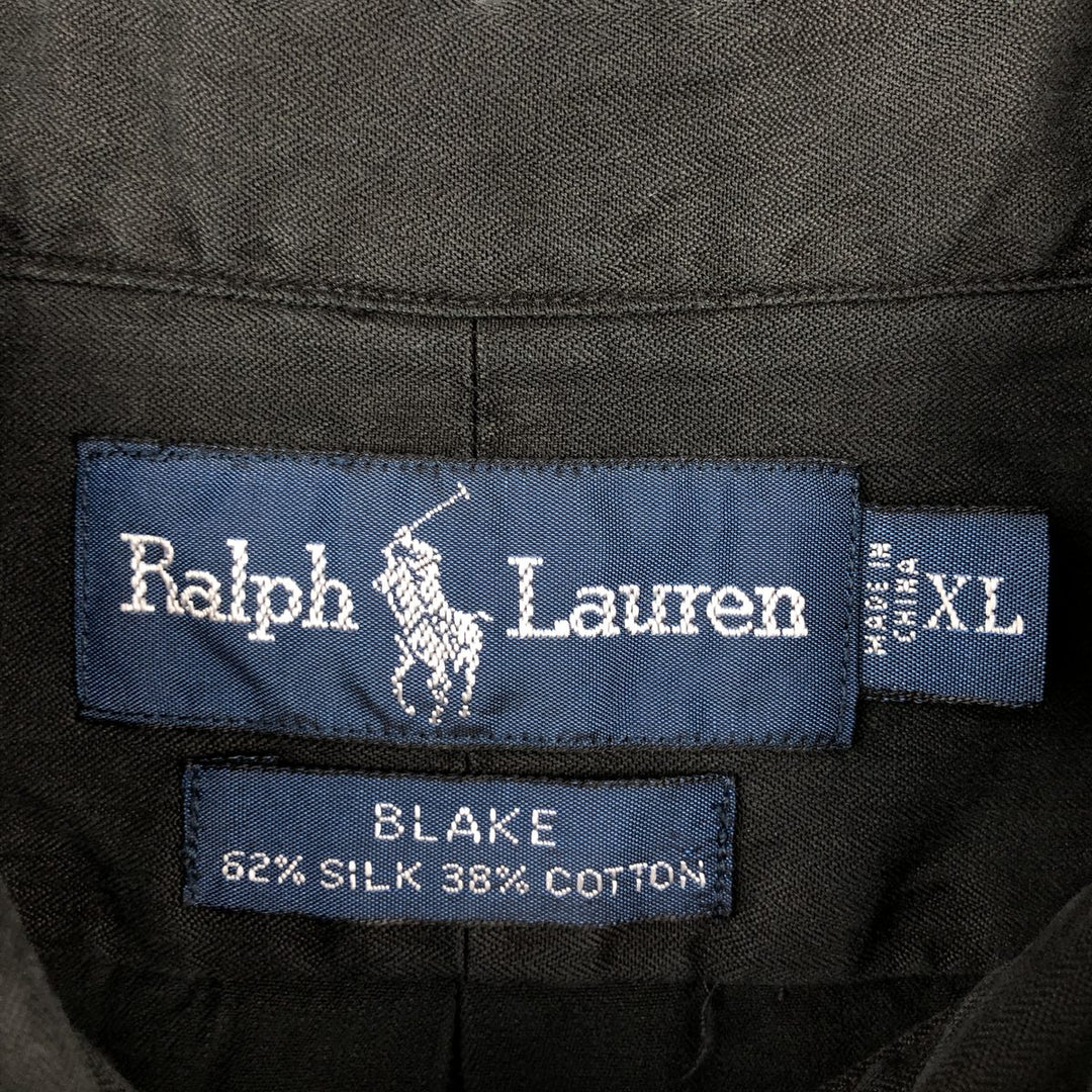 Ralph Lauren BLAKE Long-Sleeve Button-Down Silk Shirt, Men's Size XL (approx.) silk black type Vintage Second Hand