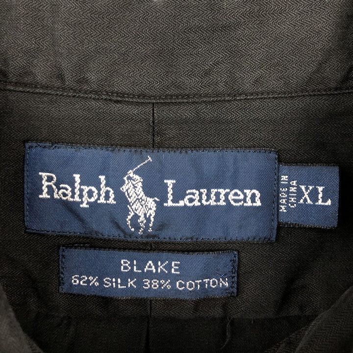 Ralph Lauren BLAKE Long-Sleeve Button-Down Silk Shirt, Men's Size XL (approx.) silk black type Vintage Second Hand