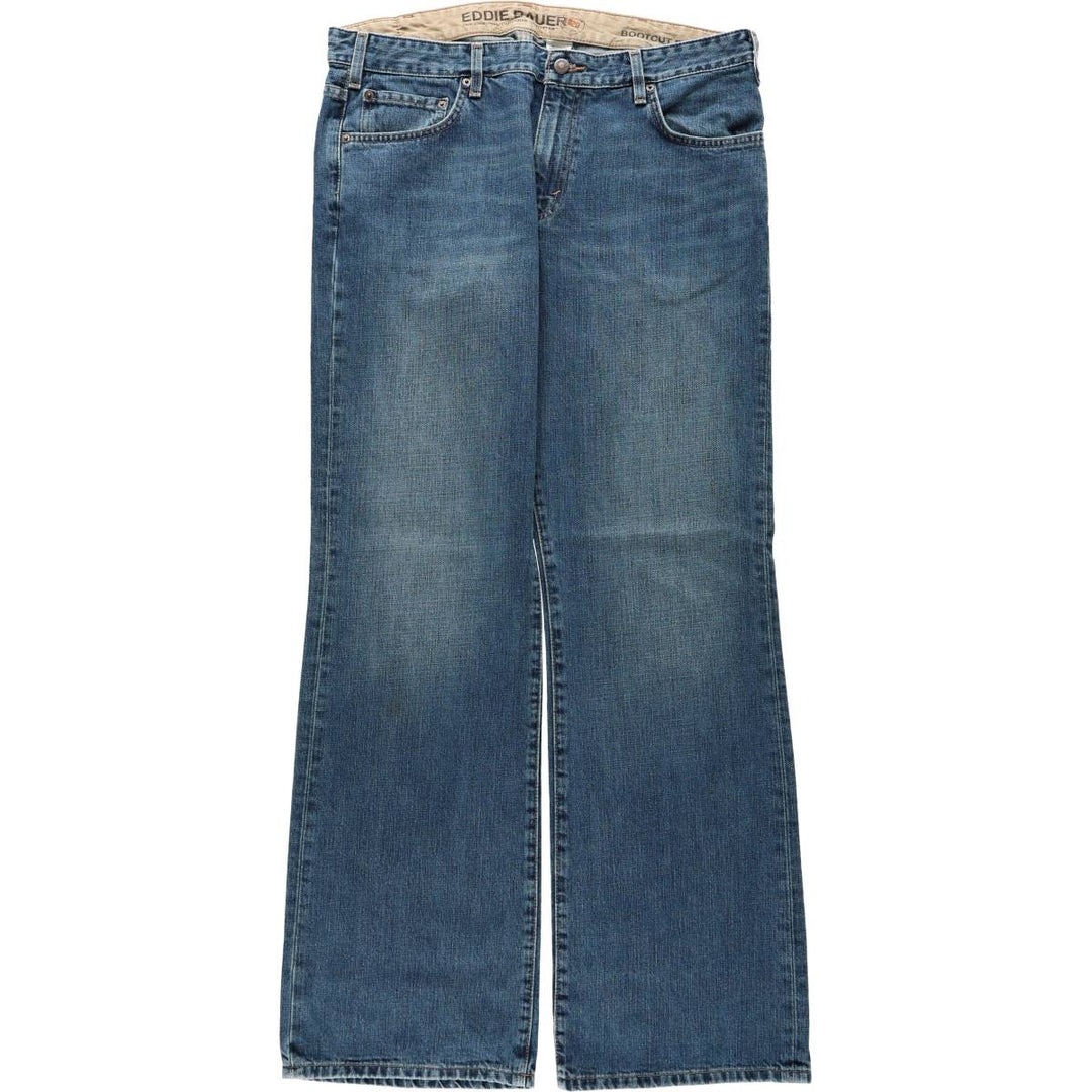 90'S Eddie Bauer BOOT CUT JEAN straight denim pants, men's size W37 (approx.) cotton Navy blue Vintage Second Hand