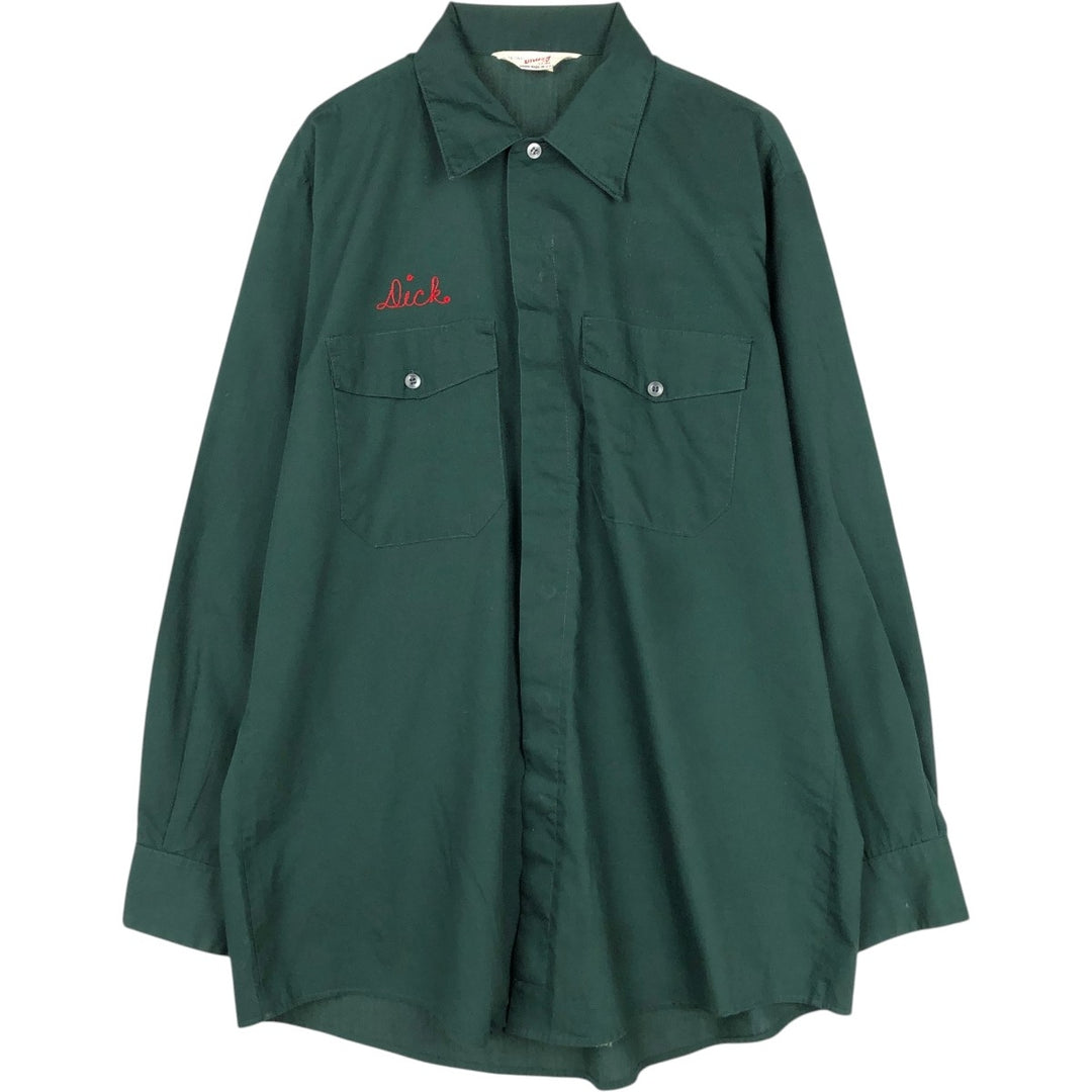 ~1980'S Unitog Long-Sleeve Shirt, Made in USA, Men's Size M (Equivalent), Vintage unclear Green type dark green Vintage Second Hand