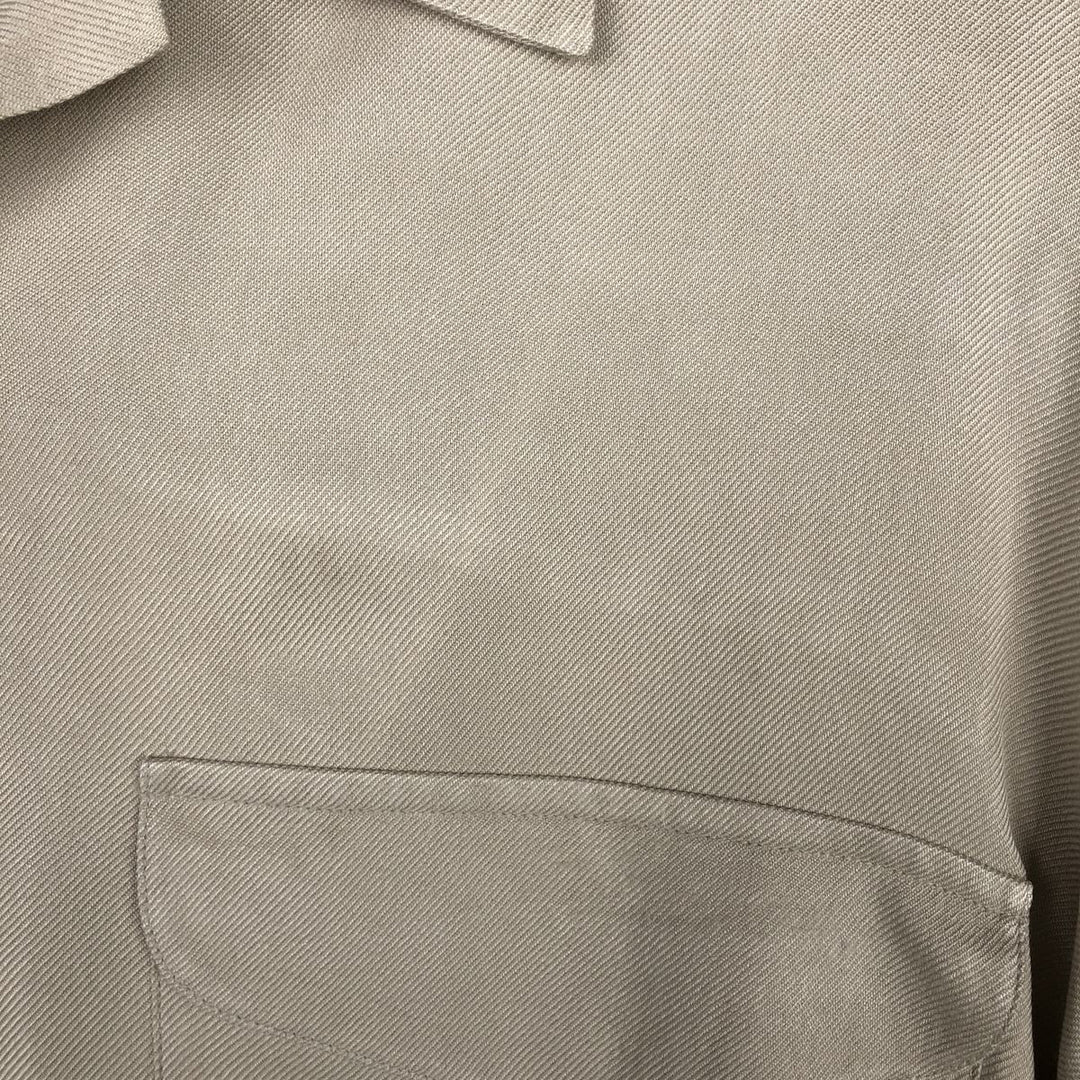 Perry Ellis Open Collar Long Sleeve Silk Shirt, Boxy Shirt, Men's Size L (approx.) silk Beige type Vintage Second Hand
