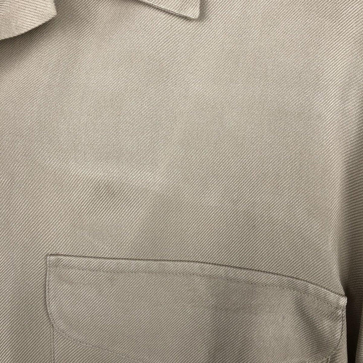 Perry Ellis Open Collar Long Sleeve Silk Shirt, Boxy Shirt, Men's Size L (approx.) silk Beige type Vintage Second Hand