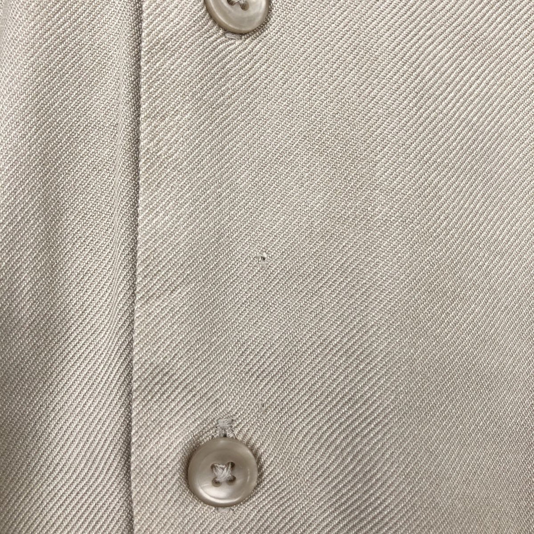 Perry Ellis Open Collar Long Sleeve Silk Shirt, Boxy Shirt, Men's Size L (approx.) silk Beige type Vintage Second Hand