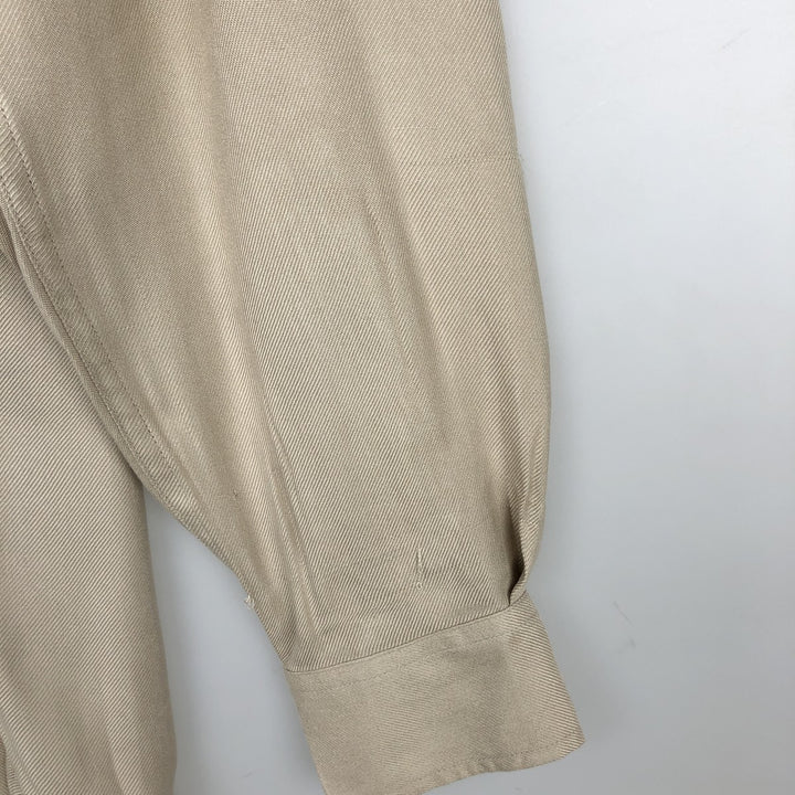 Perry Ellis Open Collar Long Sleeve Silk Shirt, Boxy Shirt, Men's Size L (approx.) silk Beige type Vintage Second Hand
