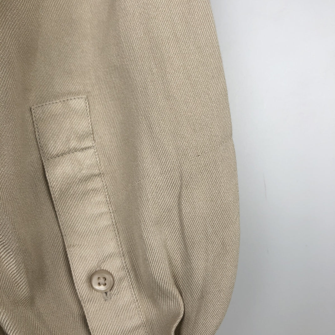 Perry Ellis Open Collar Long Sleeve Silk Shirt, Boxy Shirt, Men's Size L (approx.) silk Beige type Vintage Second Hand