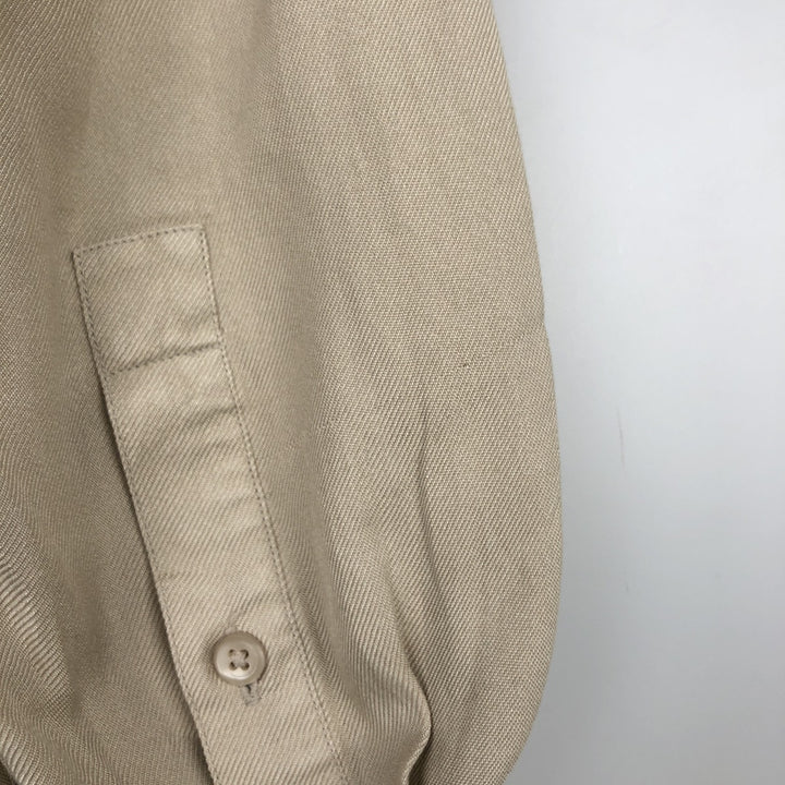 Perry Ellis Open Collar Long Sleeve Silk Shirt, Boxy Shirt, Men's Size L (approx.) silk Beige type Vintage Second Hand