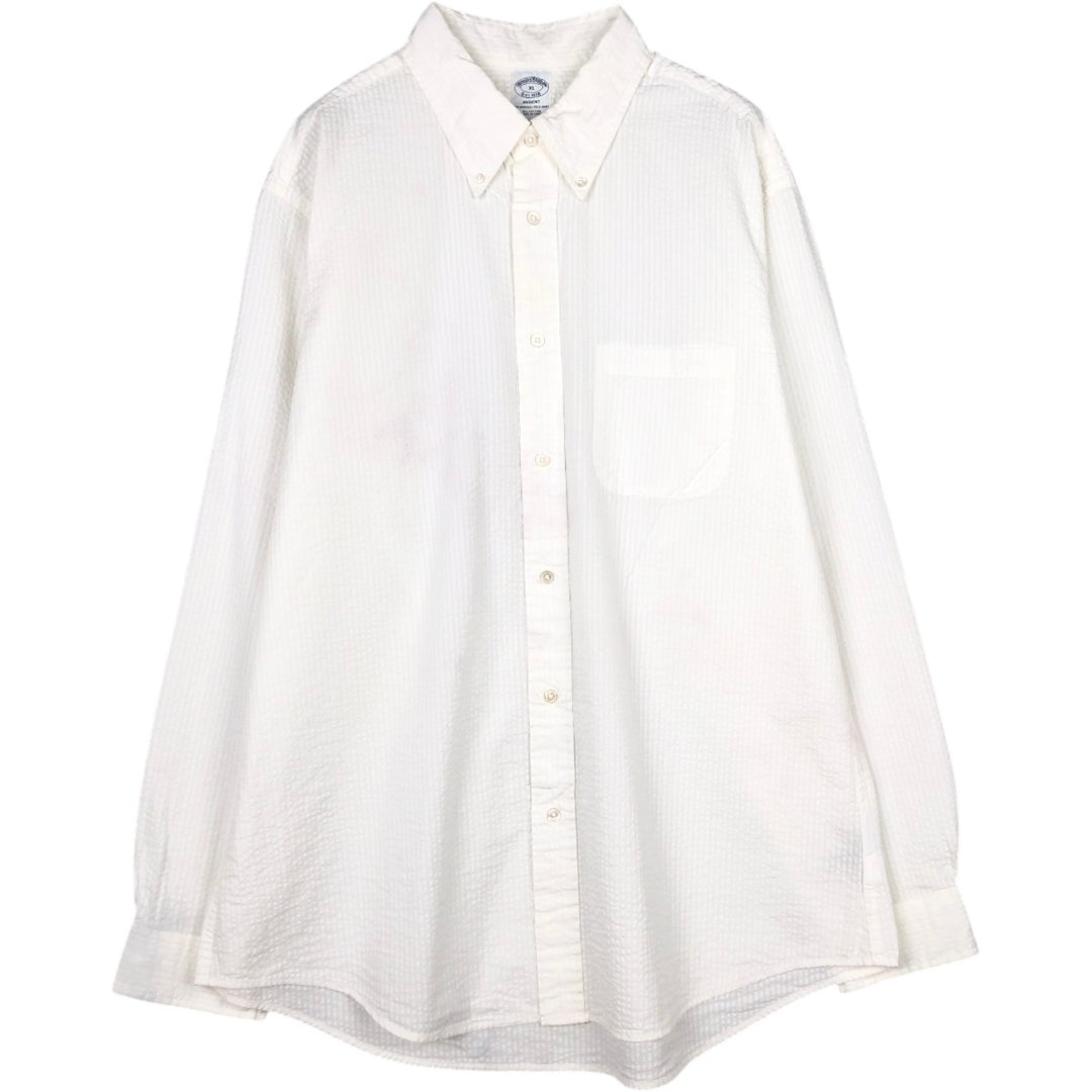Brooks Brothers Est.1818 REGENT Seersucker Long-Sleeve Button-Down Shirt, Men's Size XL (approx.) cotton white type Vintage Second Hand