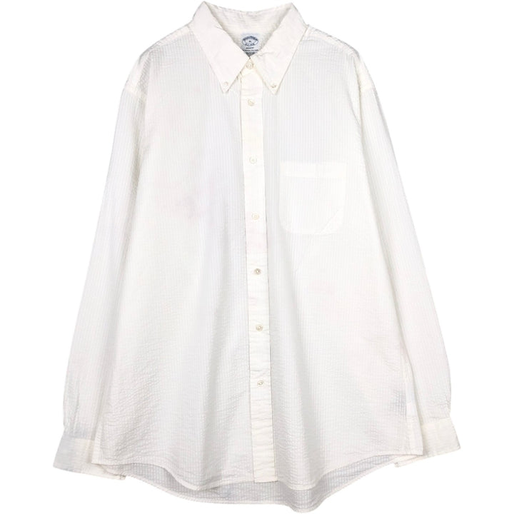 Brooks Brothers Est.1818 REGENT Seersucker Long-Sleeve Button-Down Shirt, Men's Size XL (approx.) cotton white type Vintage Second Hand