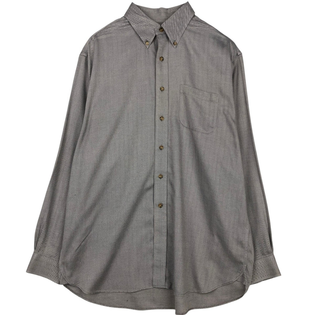 Brooks Brothers Country Club Herringbone Long-Sleeve Button-Down Check Shirt, Men's Size L (approx.) cotton black type Vintage Second Hand