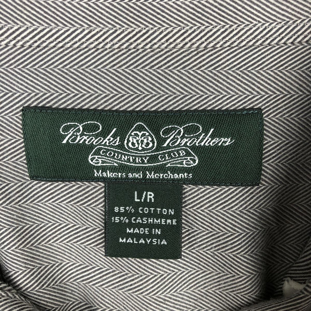 Brooks Brothers Country Club Herringbone Long-Sleeve Button-Down Check Shirt, Men's Size L (approx.) cotton black type Vintage Second Hand