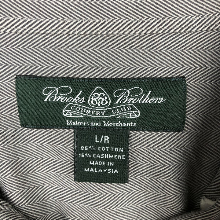 Brooks Brothers Country Club Herringbone Long-Sleeve Button-Down Check Shirt, Men's Size L (approx.) cotton black type Vintage Second Hand