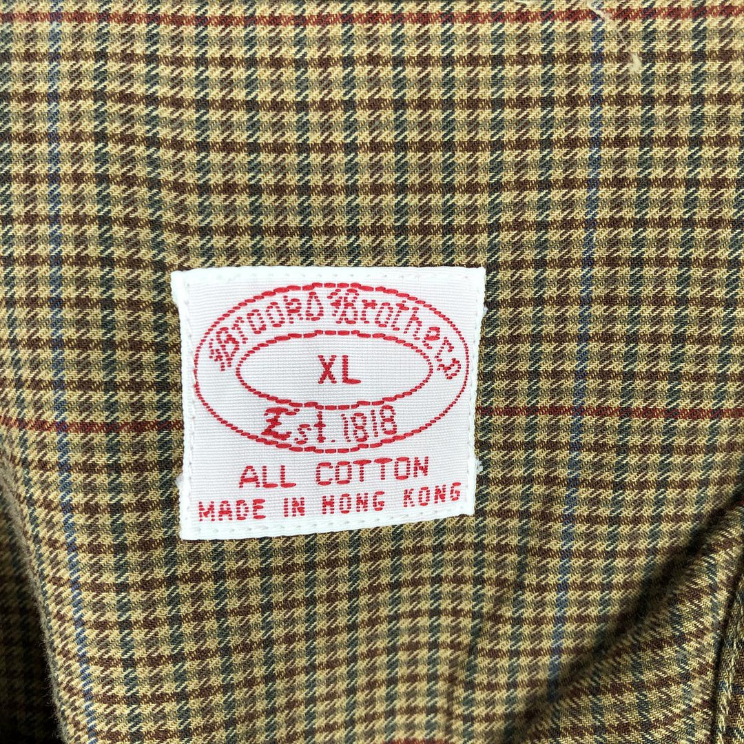 Brooks Brothers Est. 1818 Gingham Check Long Sleeve Button-Down Check Shirt, Men's Size XL cotton brown type Vintage Second Hand