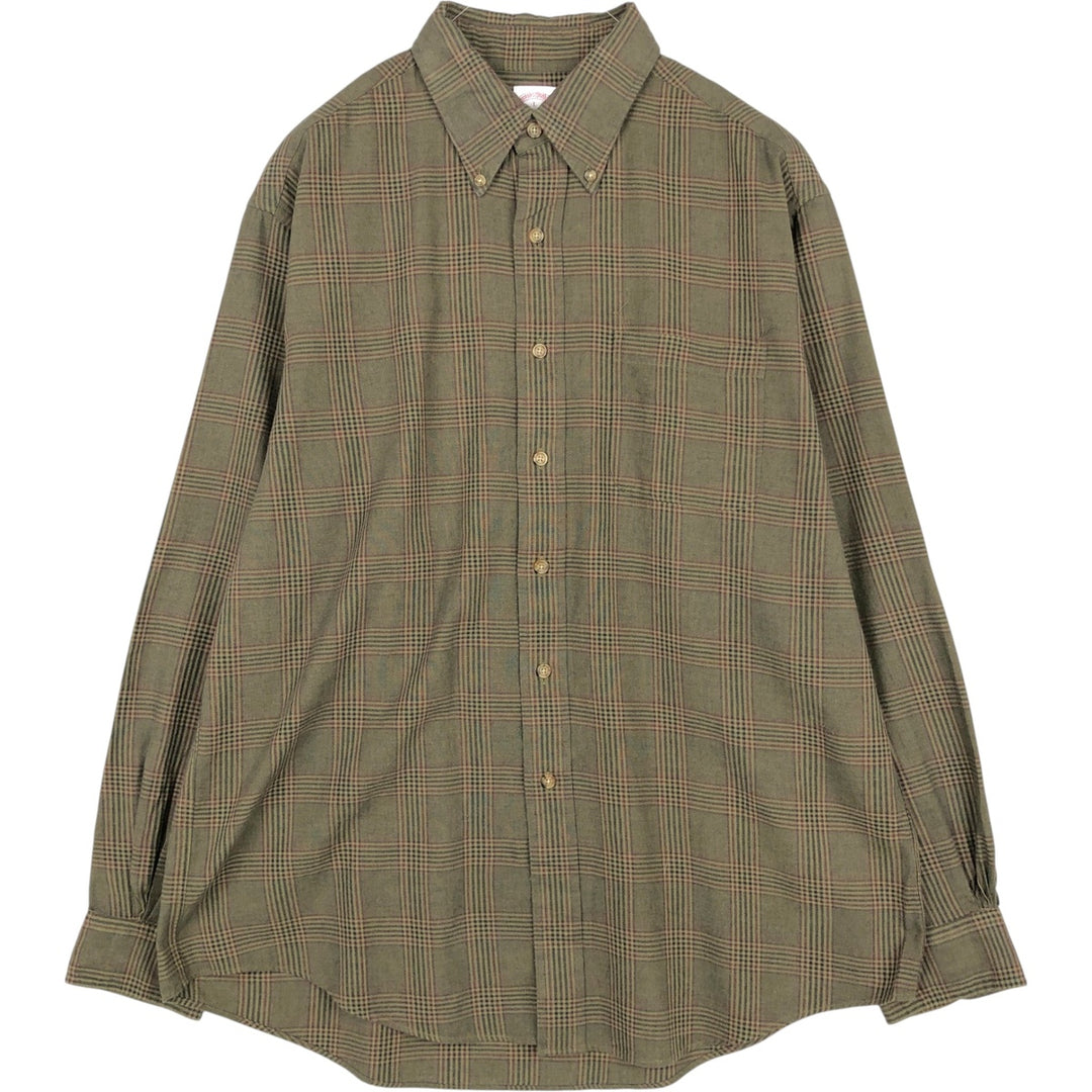 Brooks Brothers Est.1818 Long Sleeve Button-Down Check Shirt, Men's Size L cotton Khaki type Vintage Second Hand