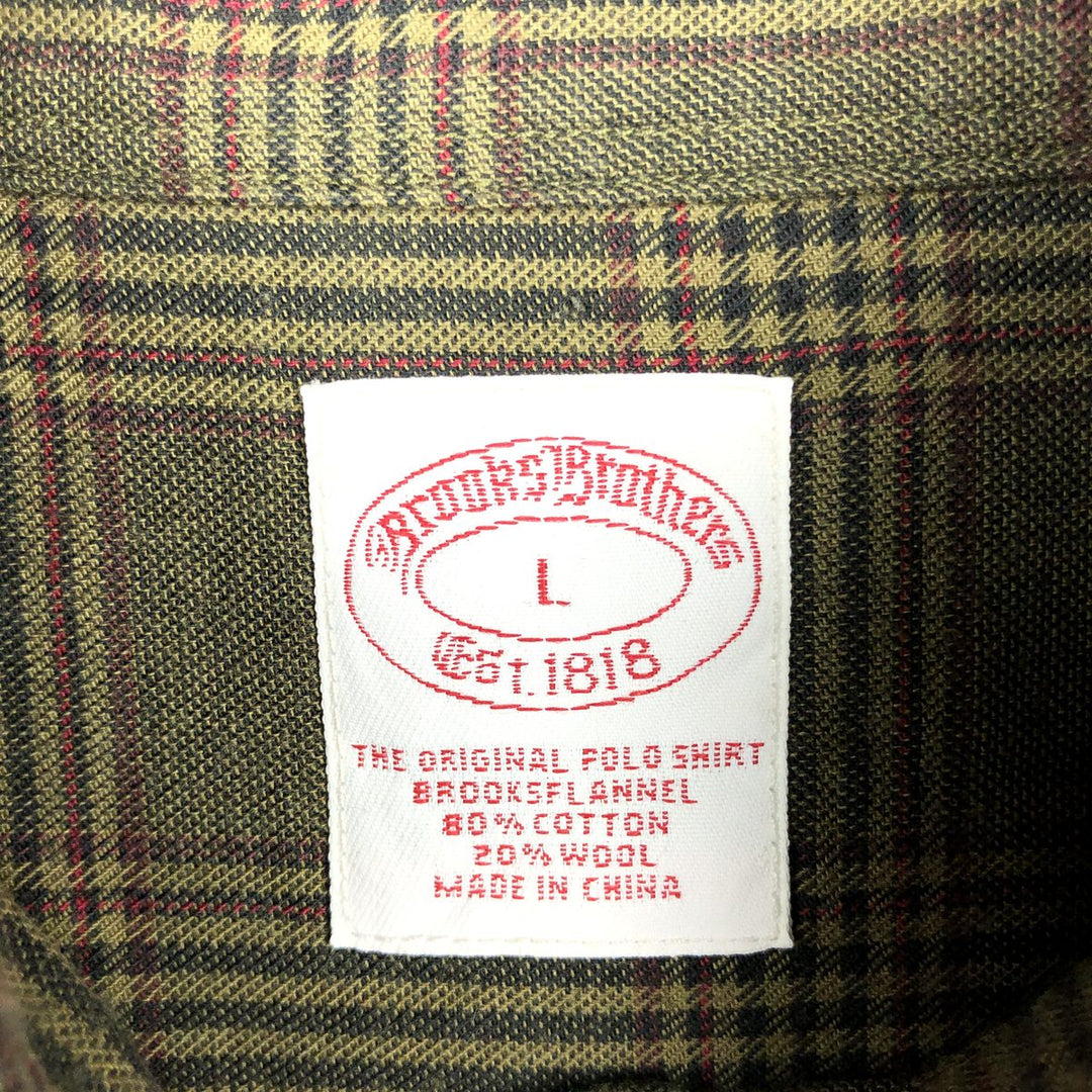 Brooks Brothers Est.1818 Long Sleeve Button-Down Check Shirt, Men's Size L cotton Khaki type Vintage Second Hand