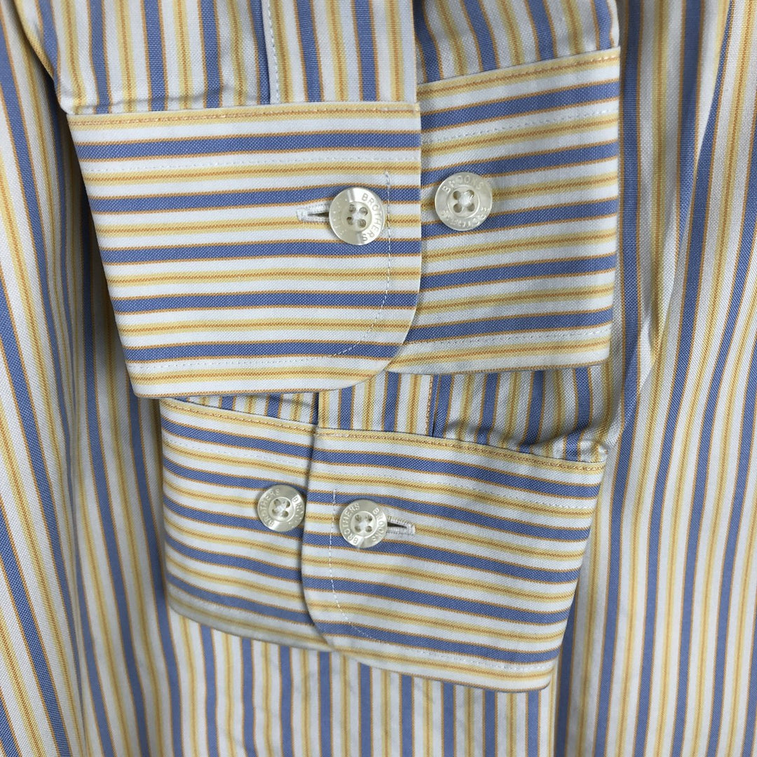 Brooks Brothers Est.1818 Multi-Stripe Short-Sleeve Button-Down Striped Shirt, Men's Size M (approx.) cotton yellow type Vintage Second Hand