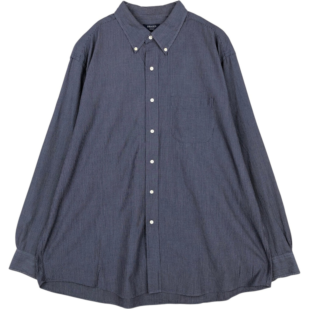 Brooks Brothers BROOKS SPORT Long Sleeve Button-Down Check Shirt, Men's Size XL cotton navy blue type Vintage Second Hand