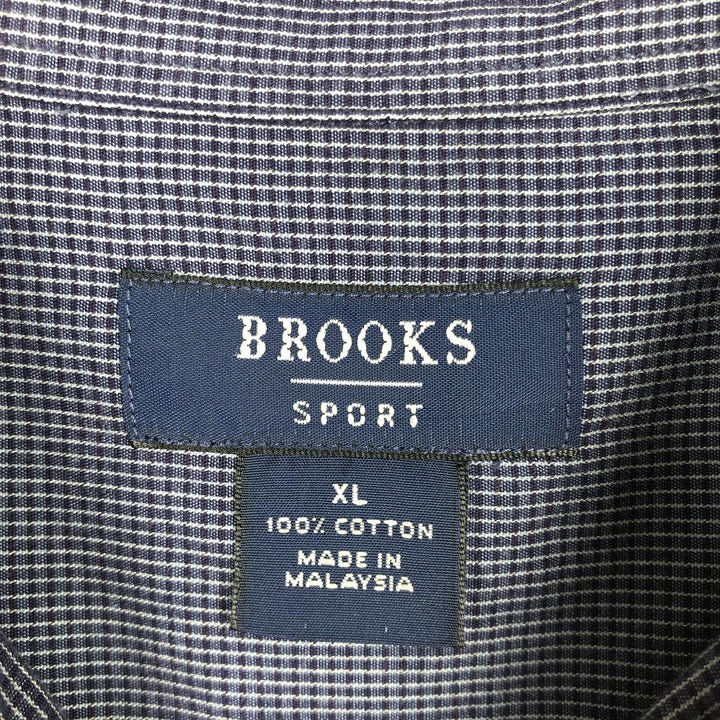 Brooks Brothers BROOKS SPORT Long Sleeve Button-Down Check Shirt, Men's Size XL cotton navy blue type Vintage Second Hand