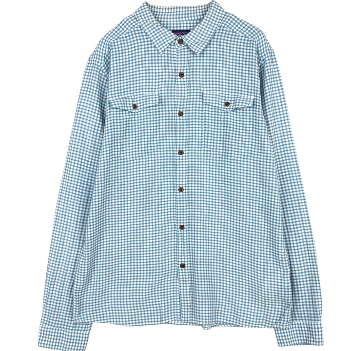 Patagonia Organic Cotton 53833SP16 Long-Sleeve Cotton Check Shirt, Men's Size L (approx.) Organic cotton Blue type light blue Vintage Second Hand