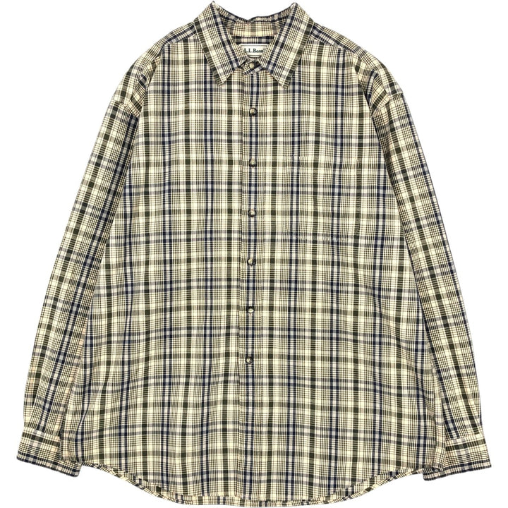 80s-90'S LLBean long-sleeved check shirt, men's size L (approx.) cotton Beige type Vintage Second Hand