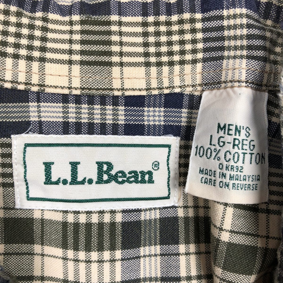 80s-90'S LLBean long-sleeved check shirt, men's size L (approx.) cotton Beige type Vintage Second Hand