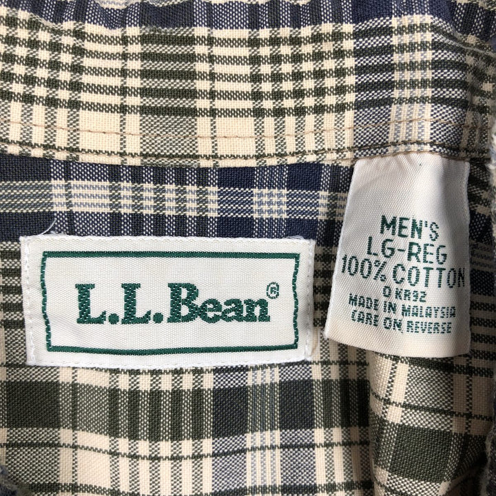 80s-90'S LLBean long-sleeved check shirt, men's size L (approx.) cotton Beige type Vintage Second Hand