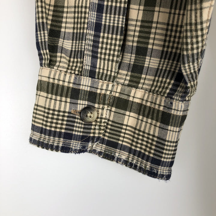 80s-90'S LLBean long-sleeved check shirt, men's size L (approx.) cotton Beige type Vintage Second Hand