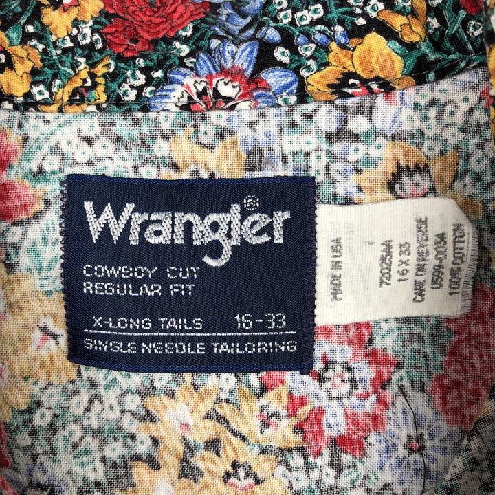 80s-90'S Wrangler COWBOY CUT REGULAR FIT Floral Print Long-Sleeve Button-Down Shirt, Made in USA, Men's Size L cotton green type Vintage Second Hand