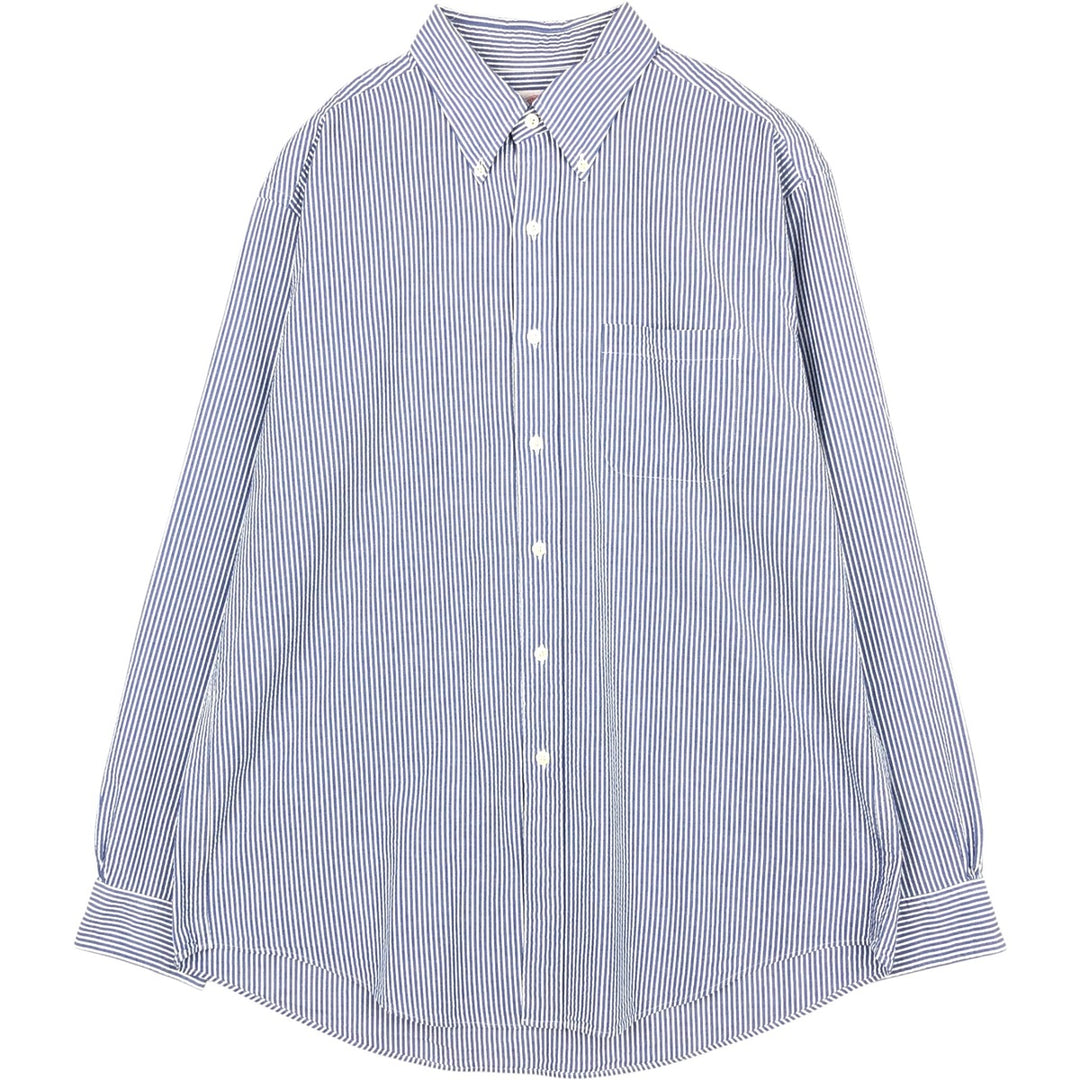 Brooks Brothers 346 Seersucker Long-Sleeve Button-Down Striped Shirt, Men's Size L (approx.) cotton navy blue type Vintage Second Hand