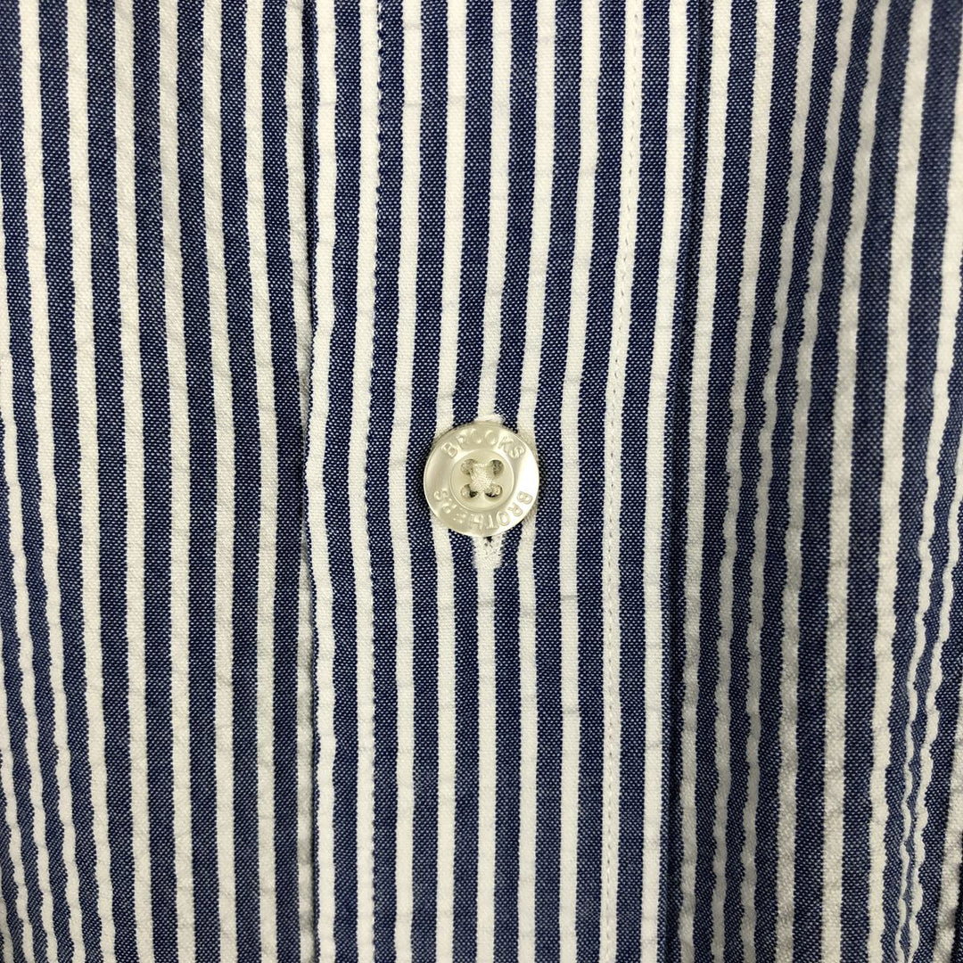 Brooks Brothers 346 Seersucker Long-Sleeve Button-Down Striped Shirt, Men's Size L (approx.) cotton navy blue type Vintage Second Hand