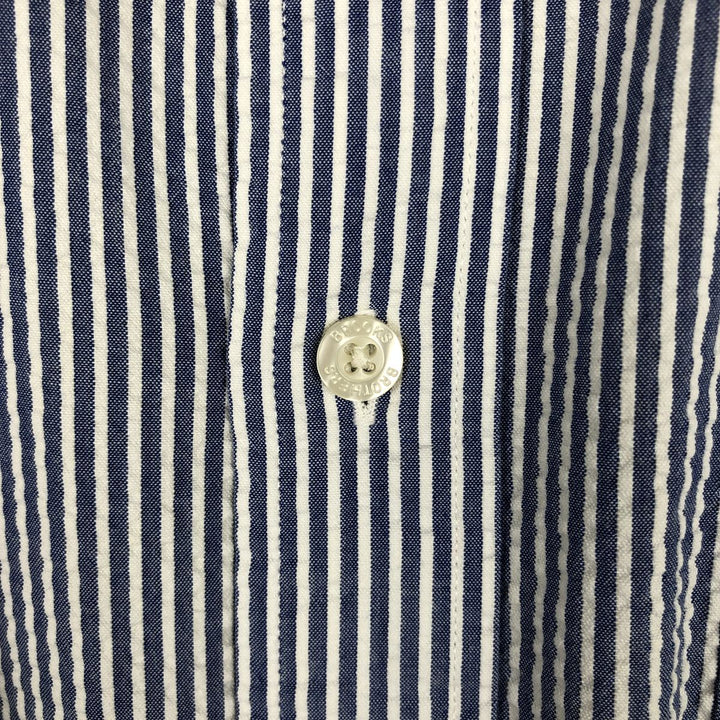 Brooks Brothers 346 Seersucker Long-Sleeve Button-Down Striped Shirt, Men's Size L (approx.) cotton navy blue type Vintage Second Hand