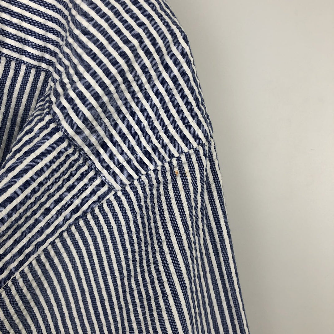 Brooks Brothers 346 Seersucker Long-Sleeve Button-Down Striped Shirt, Men's Size L (approx.) cotton navy blue type Vintage Second Hand