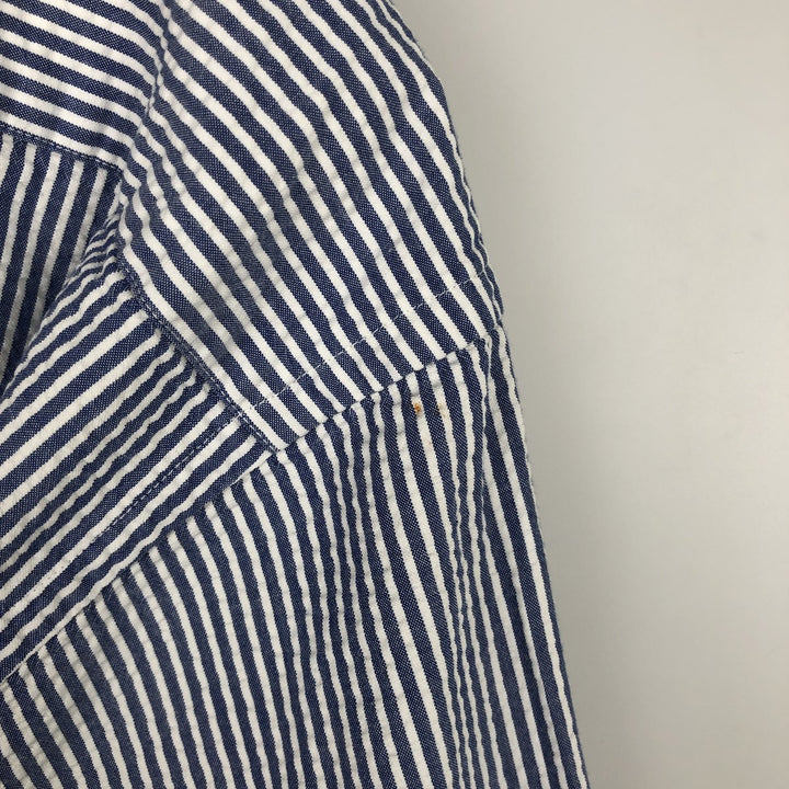 Brooks Brothers 346 Seersucker Long-Sleeve Button-Down Striped Shirt, Men's Size L (approx.) cotton navy blue type Vintage Second Hand