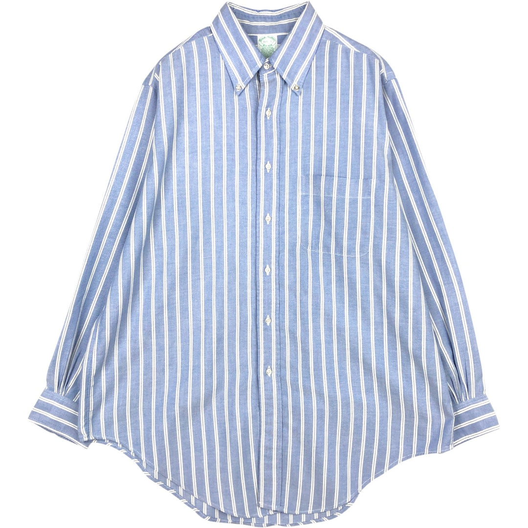 Brooks Brothers Est.1818 Multi-Stripe Long-Sleeve Button-Down Stripe Shirt, Made in USA, Men's Size L (approx.) cotton navy blue type Vintage Second Hand