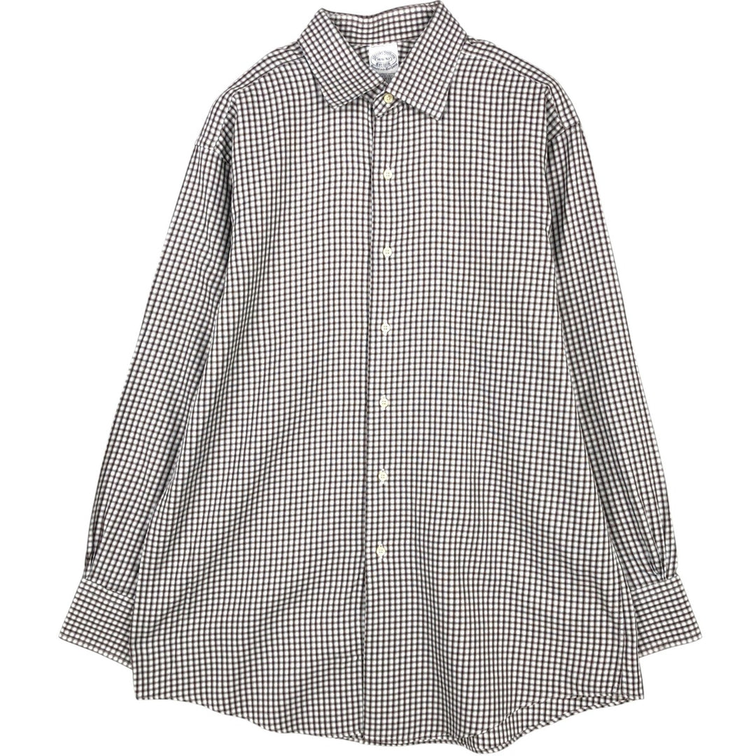 Brooks Brothers Est.1818 Long-Sleeve Cotton Check Shirt, Made in USA, Men's Size L (approx.) cotton brown type Vintage Second Hand