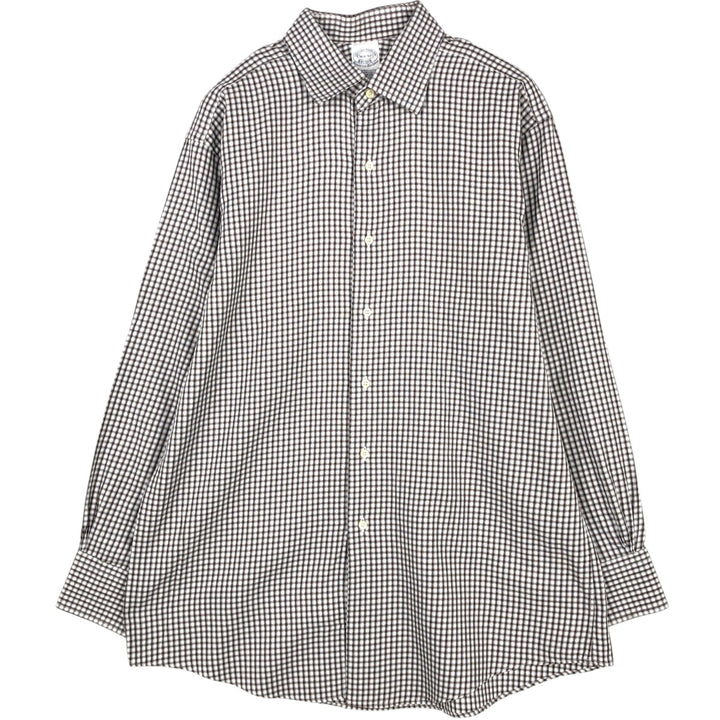 Brooks Brothers Est.1818 Long-Sleeve Cotton Check Shirt, Made in USA, Men's Size L (approx.) cotton brown type Vintage Second Hand