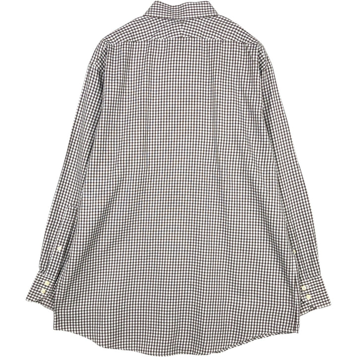 Brooks Brothers Est.1818 Long-Sleeve Cotton Check Shirt, Made in USA, Men's Size L (approx.) cotton brown type Vintage Second Hand