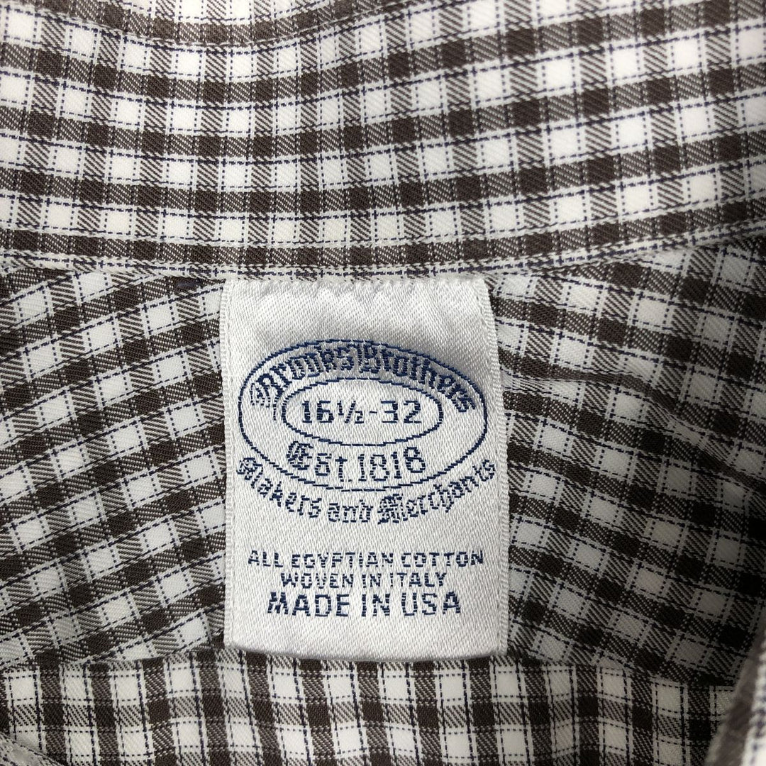 Brooks Brothers Est.1818 Long-Sleeve Cotton Check Shirt, Made in USA, Men's Size L (approx.) cotton brown type Vintage Second Hand