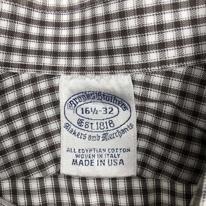 Brooks Brothers Est.1818 Long-Sleeve Cotton Check Shirt, Made in USA, Men's Size L (approx.) cotton brown type Vintage Second Hand
