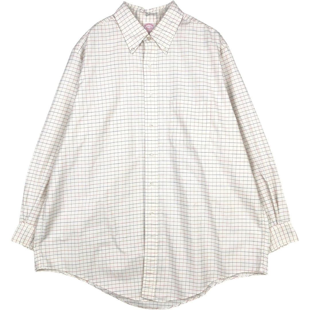 Brooks Brothers MAKERS Long Sleeve Button-Down Check Shirt Made in USA Men's XL Supima Cotton white type Vintage Second Hand