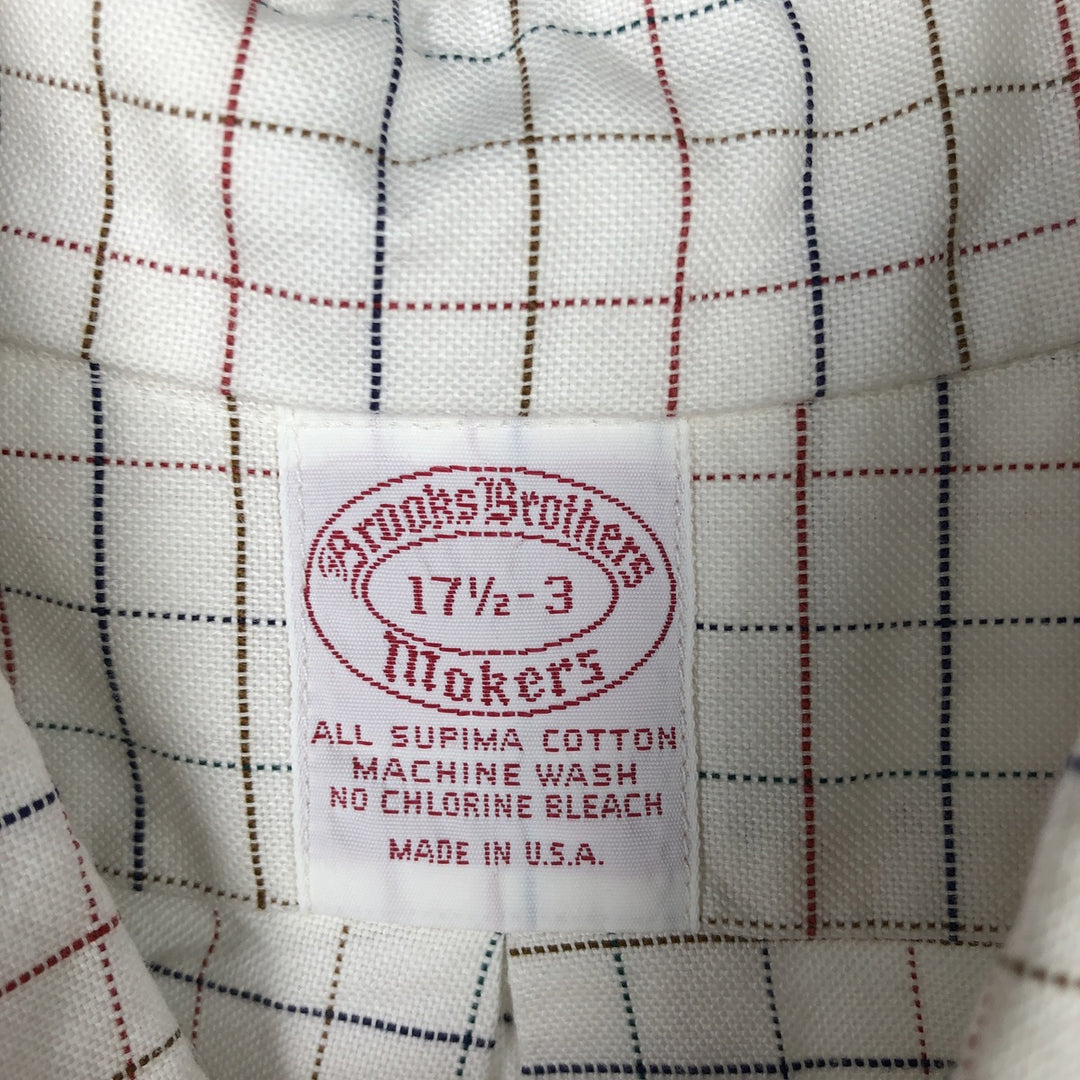 Brooks Brothers MAKERS Long Sleeve Button-Down Check Shirt Made in USA Men's XL Supima Cotton white type Vintage Second Hand