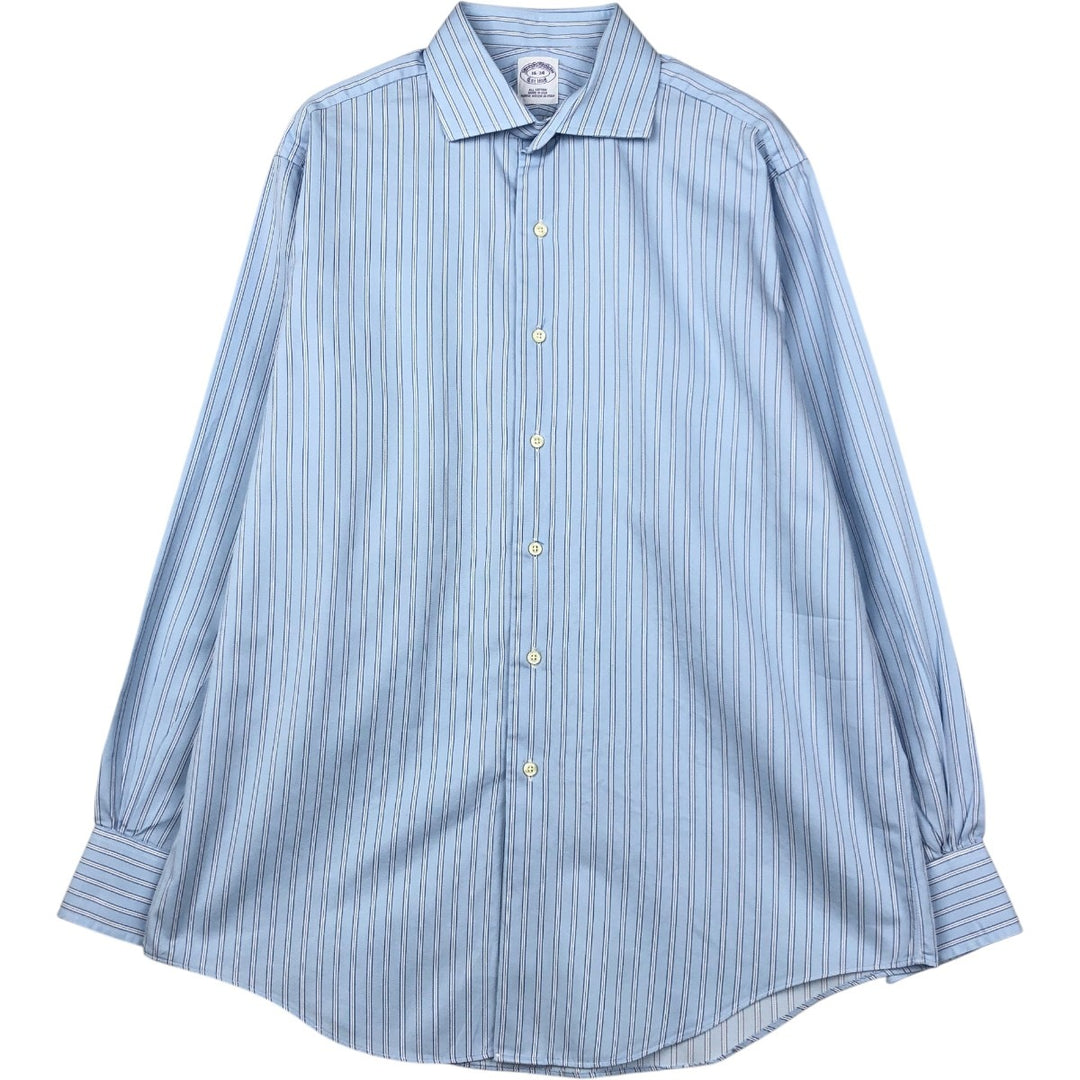 2000'S Brooks Brothers Est.1818 Long-Sleeve Cotton Stripe Shirt, Made in USA, Men's Size L (approx.) cotton Blue type light blue Vintage Second Hand
