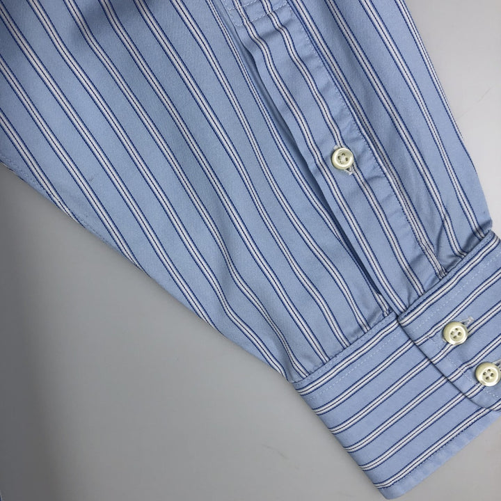 2000'S Brooks Brothers Est.1818 Long-Sleeve Cotton Stripe Shirt, Made in USA, Men's Size L (approx.) cotton Blue type light blue Vintage Second Hand