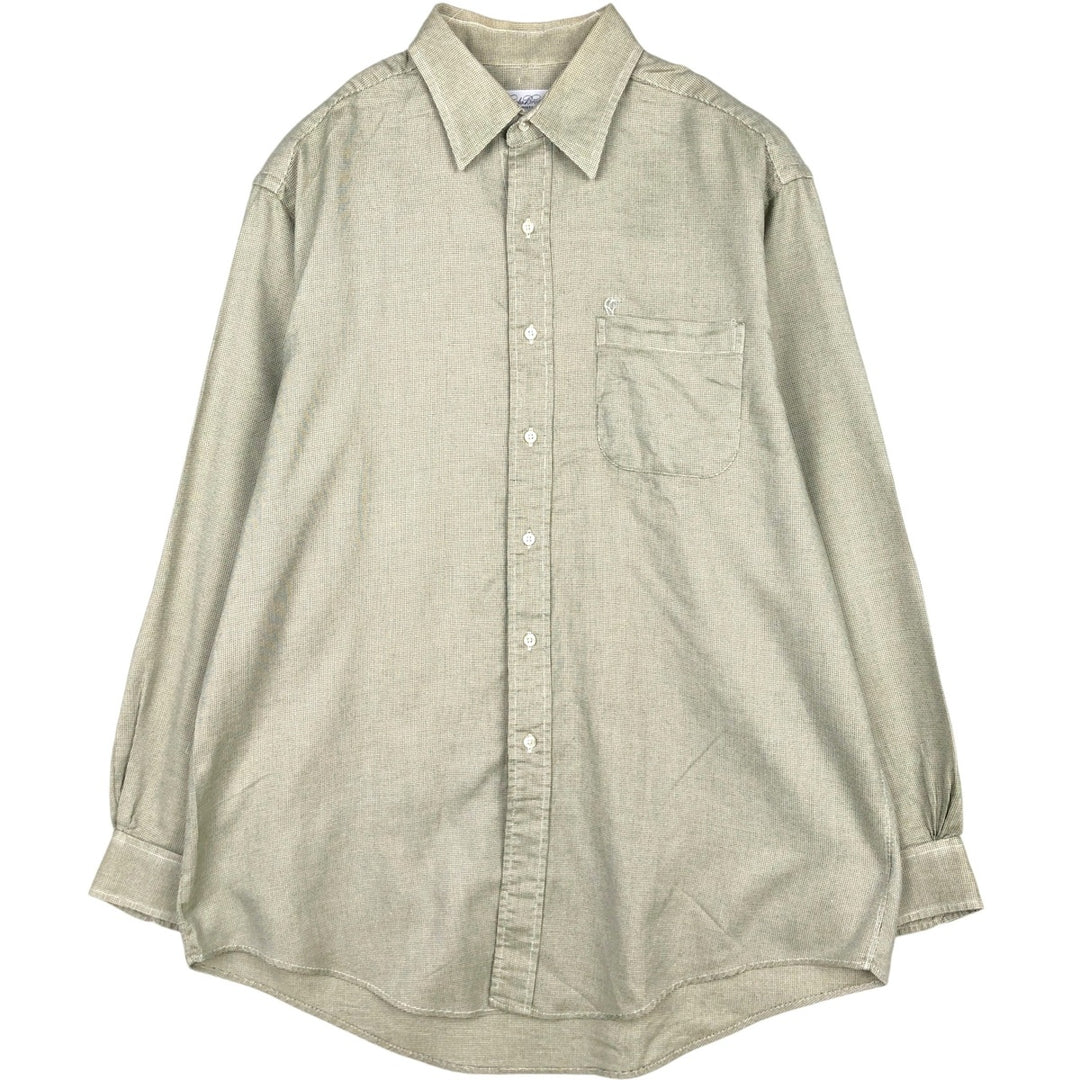 Brooks Brothers MAKERS Long-Sleeve Cotton Check Shirt, Made in USA, Men's Size L (approx.) cotton Beige type Vintage Second Hand