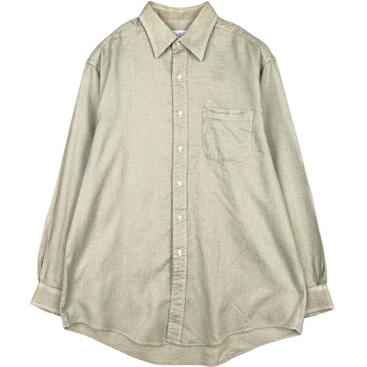 Brooks Brothers MAKERS Long-Sleeve Cotton Check Shirt, Made in USA, Men's Size L (approx.) cotton Beige type Vintage Second Hand