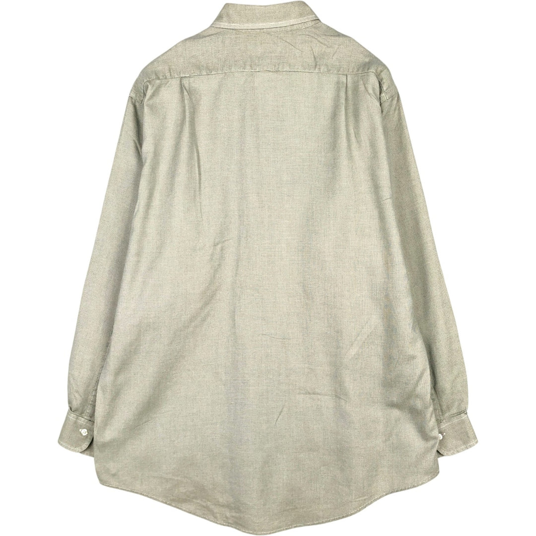 Brooks Brothers MAKERS Long-Sleeve Cotton Check Shirt, Made in USA, Men's Size L (approx.) cotton Beige type Vintage Second Hand