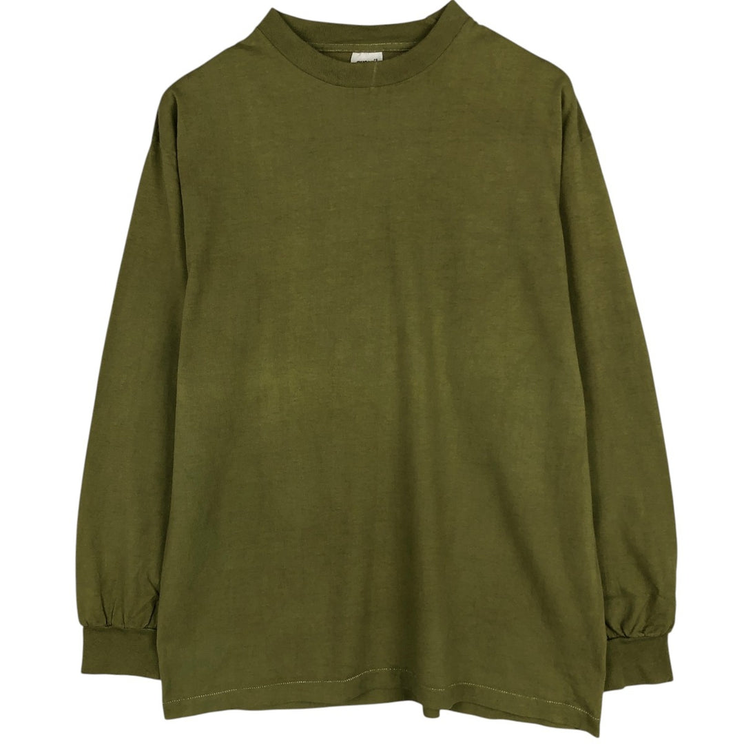 90'S Anvil Plain Long-Sleeve T-Shirt, Made in USA, Men's XL equivalent, Crew Neck. cotton green type yellow green Vintage Second Hand