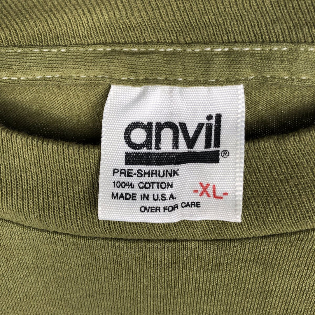 90'S Anvil Plain Long-Sleeve T-Shirt, Made in USA, Men's XL equivalent, Crew Neck. cotton green type yellow green Vintage Second Hand