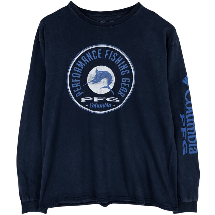 Columbia long-sleeved T-shirt, size L, men's cotton navy blue type Vintage Second Hand