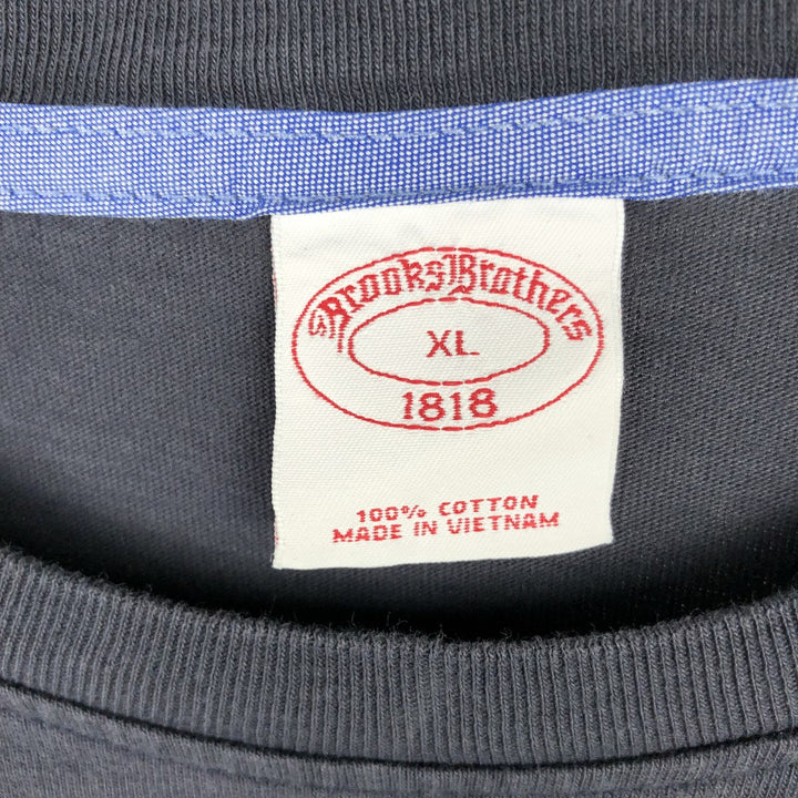 Brooks Brothers 1818 Long-Sleeve T-Shirt, Men's XL (equivalent), Crew Neck. cotton navy blue type Vintage Second Hand